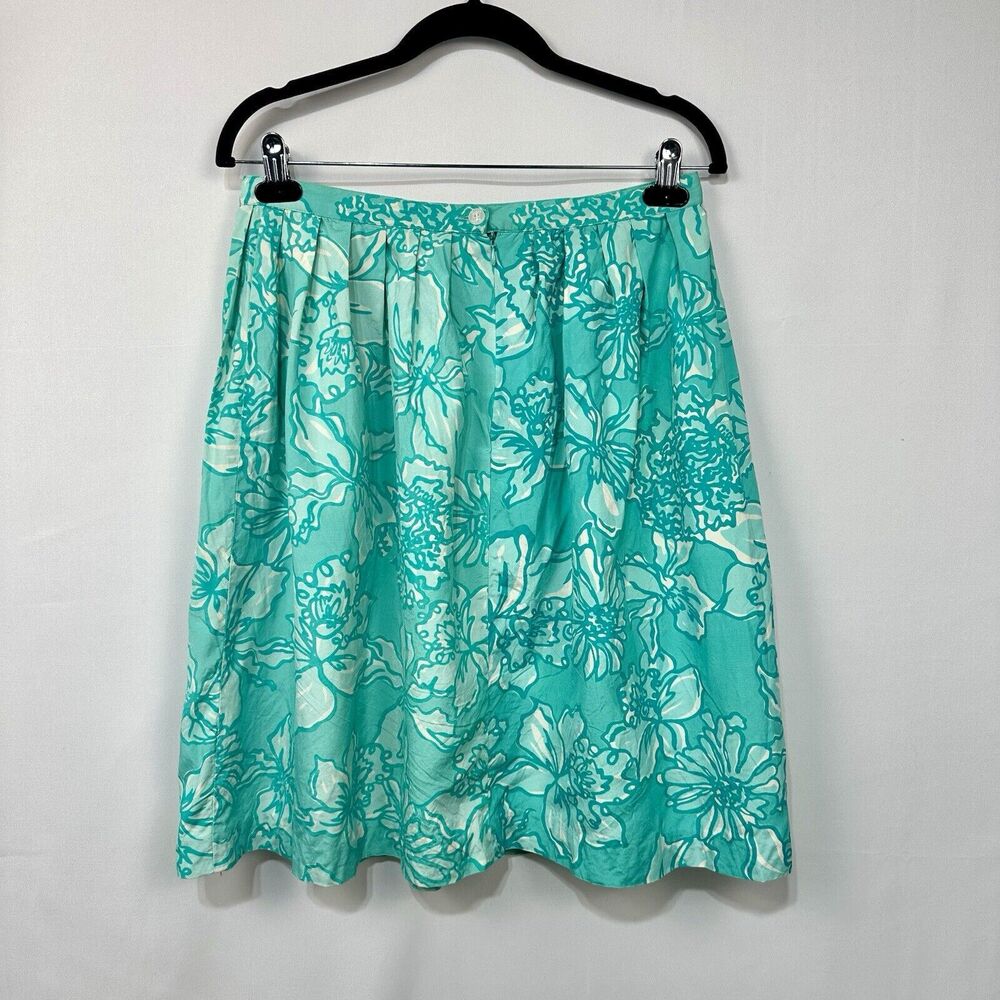 Vintage 90's Lilly Pulitzer Teal/Green Summer Silk Floral Skirt WM 12 - Picture 2 of 6
